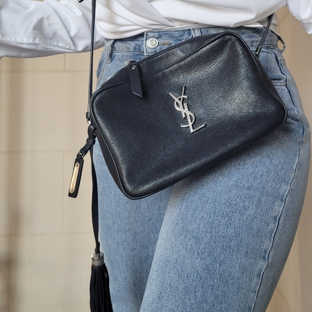 YSL Yves Saint Laurent Navy blue lou lou tassle camera bag